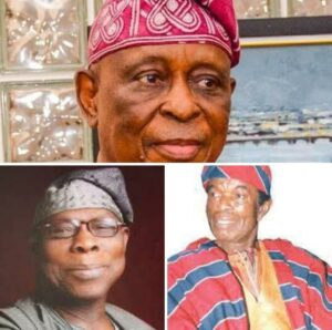 Aremo Segun Osoba, top, Pa Abraham Adesanya, left and former President Obasanjo