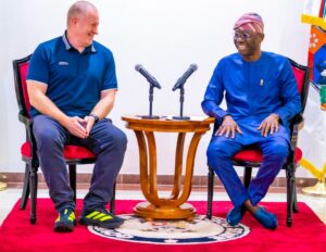 L-R: CEO, Adidas Global Emeging Markets, Dave Thomas and Governor of Lagos State, Mr. Babajide Sanwo-Olu, during a courtesy visit at Lagos House, Marina on Tuesday, 1st June, 2025.