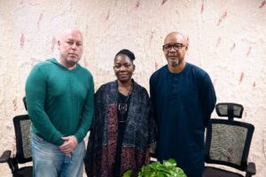 L-R: Michael Archer, Molara Wood, Victor Ehikhamenor