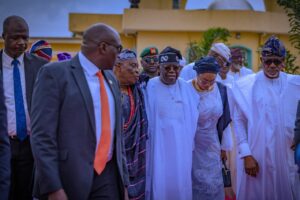 From second left, Aremo Osoba, President Tinubu, First Lady OLuremi Tinubuand Governor Abiodun