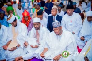 Governor Radda and other dignitaries praying for late former President Buhari at Dumurkul Juma’at Mosque, on Friday