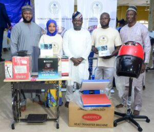 Umar Usman; Director, Kerojet Services Ltd, Alimi Shakirat; Beneficiary, The Pillar Dream Living Foundation, Mr. Femi Balogun, Managing Director/CEO, Kerojet Services Ltd; Lawal Babatunde Bello; Beneficiary, and Mr. Tayo Ogundehin; CEO/MD, Goal Energy Ltd, at the Femi Balogun birthday-driven CSR empowerment held today in Ipaja, Lagos