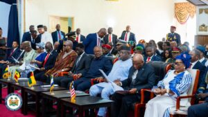 Presidents Boakai, secd right, Maada Bio, Damani Mahama and others in Liberia