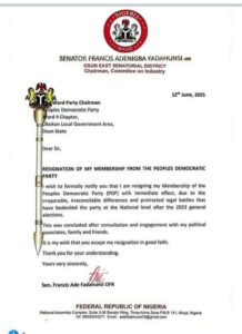 Senator Fadahunsi's resignation letter
