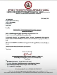 Senator Fadeyi's resignation letter