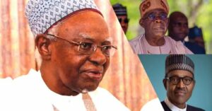 Shagari, left, Tinubu, top right and Buhari