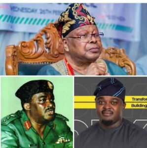 The late Oba Sikiru Adetona, top, General Oladipo Diya, bottom left and his son, Dr Tunde Diya