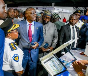 Director, Lagos State Fire and Rescue Service, Mrs. Margaret Adeseye; the State Governor, Mr. Babajide Sanwo-Olu and Head of Service, Mr. Olabode Agoro during the Lagos International Fire Safety Conference 2.0, with the theme “Leveraging Technology and Community Engagement to Prevent Fires”, held at the Federal Palace Hotel, Victoria Island, on Tuesday, 12 August 2025.