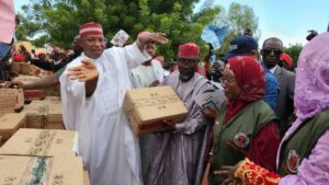 Governor Abba Kabir Yusuf during the handover of Ready-to-Use Therapeutic Food (RUTF) procured through a joint government and UNICEF efforts