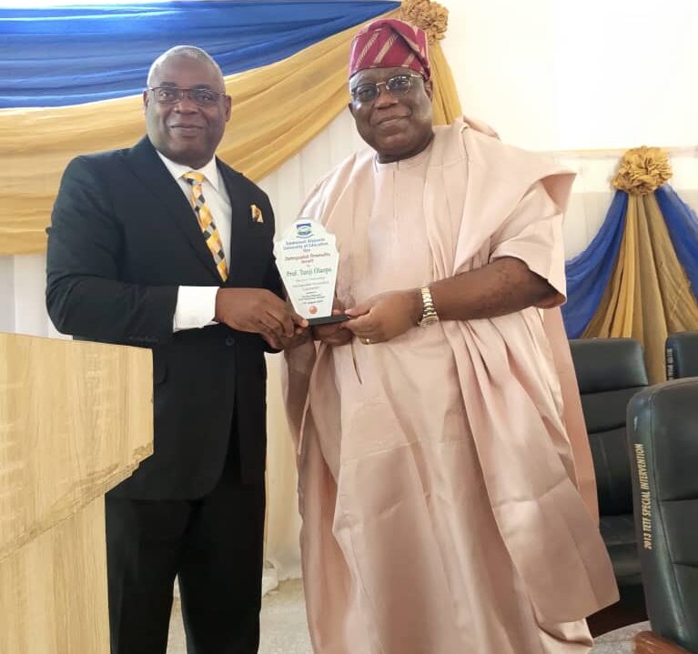 Pofessors Olaopa Olanrewaju Ademola Olaniyan, pioneer Vice Chancellor of the Emmanuel Alayande University