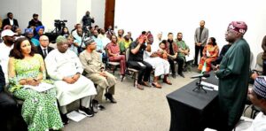 President Tinubu with a cross section of Nigerians resident in Brazil