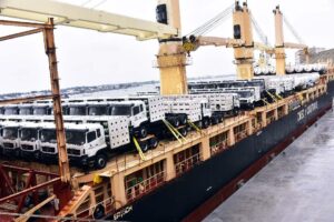 SIMAG SHANGHAI Vessel, Loaded with Dangote Petroleum Refinery Compressed Natural gas, (CNG) trucks, Arrived at GDNL Terminal E, Shed 20, NPA Wharf Port Complex, Apapa, Lagos on Wednesday 6, August 2025..