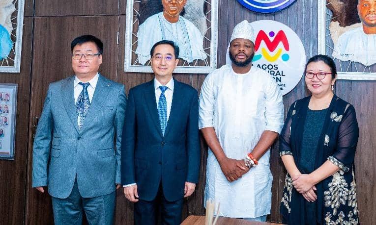 L-R: The Vice Secretary-General of the Standing Committee of Guangxi People’s Congress, Lu Bo; Vice Secretary-General of the Standing Committee of Guangxi People’s Congress, Zhang Xiaoqin; Special Adviser to the Lagos State Governor on Tourism, Arts and Culture, Mr. Idris Aregbe and Consulate-General of the People's Republic of China in Lagos, Ms Yan Luping, during a courtesy visit to the Ministry of Tourism, Arts and Culture, in Alausa, Lagos on Monday, August 25, 2025.