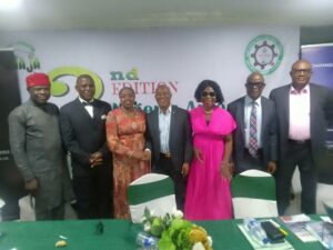 L–R: President of Association of African Automotive Journalists (AAAJ), Mr Mike Ochonma; Prof Oscar Odiboh of Delta State University, Abraka; Managing Director of New Era Auto Vehicle Services, Kemi Koyejo; NAJA Chairman, Mr Theodore Opara; Deputy Director, NADDC, Mrs Felicia Oyebolu; Executive Director, RT Briscoe Plc, Dr Olorunfemi Abidemi Eguaikhide and Deputy Managing Director of CFAO Motors Nigeria Limited, Mr Kunle Jaiyesimi at the second edition of the Nigeria Auto Industry Summit (NAISU) held at LCCI in Lagos Thursday second edition of the Nigeria Auto Industry Summit held at LCCI in Lagos recently