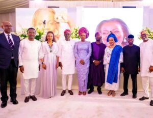 Fourth from left, Governor Babajide Sanwo-Olu followed by Doyinsola Abiola and her husband, Bamise