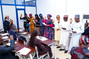Inauguration of ACTU members in the federal Ministry of Transportation by the ICPC legal Adviser. Barr. Nkem Ezema during the induction. 26-08-2025.