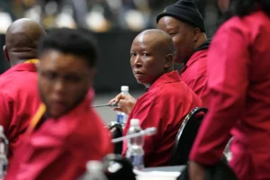 Leader of the Economic Freedom Fighters Julius Malema attends the first sitting of the National Assembly following elections at the Cape Town International Convention Center, in Cape Town, South Africa, on June 14, 2024. Nic Bothma/REUTERS