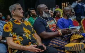 L-R: Fela's former Manager, Rikki Stein, Segun Bucknor, flanked by other guests at Felabration Symposium Water No Get Enemy, held on Monday 13 October, 2025 at NECA Hall Alausa, Ikeja, Lagos.