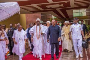File. Ooni Ogunwusi and President Dramani Mahama