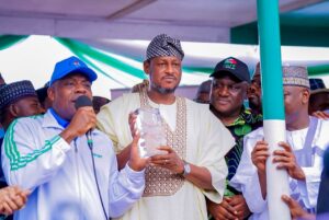 Governor Radda receiving the NUT Golden Award at Eagle Square, Abuja, on Sunday.