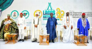 L-R: Ayangburen of Ikorodu, Oba Kabiru Shotobi; Governor of Imo State, Senator Hope Uzodinma; Sultan of Sokoto, Alhaji Muhammadu Sa'ad Abubakar III; Governor of Lagos State, Mr. Babajide Sanwo-Olu; Ooni of Ife, Oba Adeyeye Ogunwusi, Ojaja II and President General, Akwa-Ibom State Supreme Council of Traditional Rulers, Nteyin Dr. Solomon Etuk during the Lagos national executive committee meeting of the National Council of Traditional Rulers of Nigeria, at the Lagos Continental Hotel, Victoria Island in Lagos, on Monday, October 13, 2025.