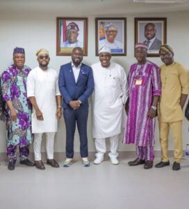 L-R: The Chairman, Committee on Information, Security and Strategy, Lagos State House of Assembly, Hon. Ogundipe Stephen Olukayode; Chairman, Committee on Energy and Mineral Resources, LAHA, Hon. Sobur Akanbi Oluwa; MD/CEO, Lagos State Signage and Advertisement Agency (LASAA), Prince Fatiu Akiolu; Chairman, Committee on the Environment (Parastatals), LAHA, Hon. (Engr.) Shabi Adebola; Chairman, Committee on Procurement, LAHA, Hon. Apata Samuel; and the Committee Clerk, LAHA, Mr. Olaosebikan Ebenezer during the Committee's oversight function at LASAA in Lagos ..,Monday