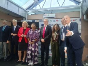 Lola Shoneyin and Gautier Mignot flanked by members of the EU Delegation to Nigeria and West Africa.