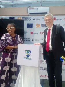 Lola Shoneyin and Gautier Mignot unveiling the Nigeria Picture Book Project