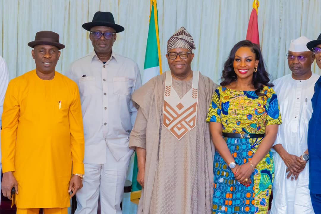 President Godswill Akpabio when the Board members of the South South Development Commission paid him a courtesy visit on Thursday in Abuja