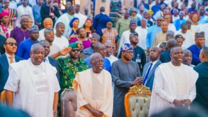 President Tinubu, centre, during his meeting with some Christian leaders at the Headquarters of COCIN Church in Jos, Plateau State