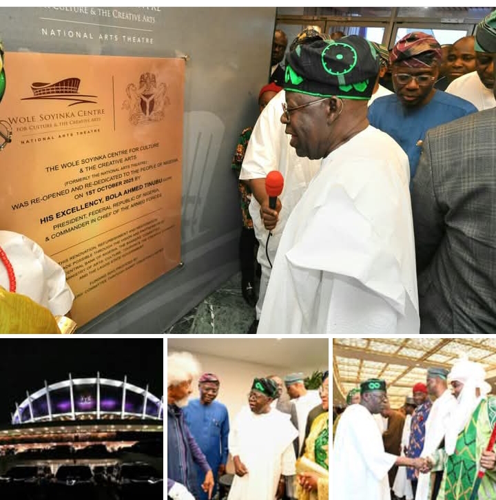 President Bola Tinubu, Professor Wole Soyinka, Governor Babajide Sanwo-Olu and others during the commissioning of the renovated National Theatre
