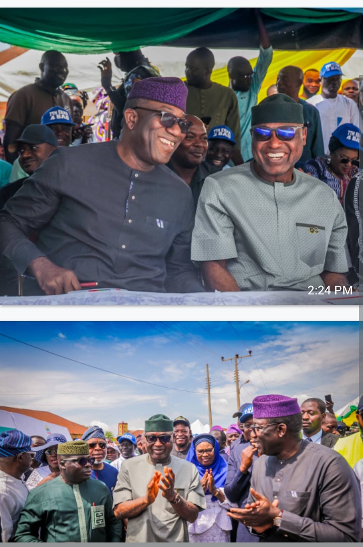 Dr Fayemi and Governor Oyebanji at Ijelu-Ekiti during the commissioning of the newly constructed Itapa-Ijelu-Omu road, as part of activities marking the third anniversary of the Oyebanji administration.