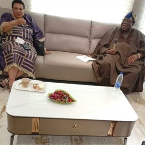Prof. Tunji Olaopa and Dr (Mrs) Dere Awosika when she paid a courtesy visit to him at the Federal Civil Service Commission in Abuja on Thursday.