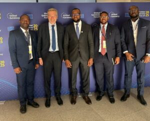 L-R: Focal Officer, EU Unit, Federal Ministry of Budget and Economic Planning, Mr Benjamin Galadima; EU Ambassador to Nigeria and ECOWAS, Mr Gautier Mignot; Minister of Communications and Digital Economy, Mr Bosun Tijani; Special Assistant to the Minister of Budget and Economic Planning, Mr Bolaji Onalaja; and Special Assistant to the Minister of Communications and Digital Economy, Mr Osibo Imhoitsike
