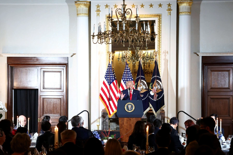 U.S. President Donald Trump delivers remarks at the U.S. Ambassador's Residence in Tokyo, Japan, on October 28, 2025. Evelyn Hockstein/REUTERS