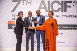 L-R: Korede Demola-Adeniyi, Executive Director (South), The Alternative Bank; Jude Chiemeka, Chief Executive Officer, Nigerian Exchange Limited; Lukman Seriki, Internal Shariah Auditor, The Alternative Bank, and Ummahani Ahmad Amin, Conference Chair, African International Conference on Islamic Finance (AICIF), during the presentation of the Innovative Bank of the Year award to The Alternative Bank at the 7th AICIF Conference held in Lagos... recently