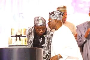 Ayo Fayose and Obasanjo at the former's 65th birthday party