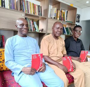 Some of the contributors: Terh Agbedeh (left); Anote Ajeluorou (Editor) and Nehru Odeh at Narrative Landscape Press office... in Lagos