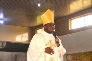 Most Rev. Dr. Jude Arogundadedelivering a sermon at the Interdenominational service held at the St Albert's Catholic Chaplaincy on November 9th 2025 commemorating the 36th convocation ceremony of the Federal University of Technology Akure, FUTA