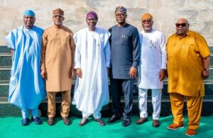 File photo from left. Governors Oybanji, Abiodun,Sanwo-Olu, Makinde, Aiyedatiwa and Adeleke
