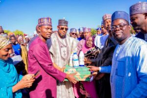 Governor Radda distributing the farming equipment to irrigation farmers in Katsina state
