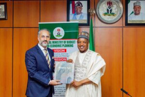 India’s Ambassador to Nigeria, Mr Abhishek Singh (left), and Minister of Budget and Economic Planning, Senator Abubakar Atiku Bagudu, during the ambassador’s courtesy visit to the minister in Abuja on Monday, 17/11/25 PHOTO: FMBEP