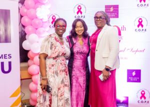 L-R: Bukola Oluyadi, GH, Customer Expweience & Value management, Polaris Bank; Ebunola Anozie, Founder/CEO, C.O.P.E; Sandra Okoli, Sector Lead, Telecomms, Power and Infrastructure, Polaris Bank at the C.O.P.E’s 30th Anniversary Celebration in Lagos recently