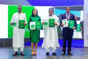 L-R: Permanent Secretary, Federal Ministry of Industry, Trade and Investment; Ambassador Nura Rimi; Minister of Industry, Trade and Investment, Dr Jumoke Oduwole; Minister of Budget and Economic Planning; Senator Abubakar Bagudu; and Director, Trade Facilitation and Investment Promotion, Afreximbank; Mr Gainmore Zanamwe; at a high-level plenary of the AFCFTA Public Sector, Private Sector and Press (P3) Summit in Abuja on Monday, 24/11/25 PHOTO: FMBEP