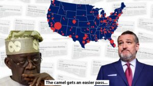 President Tinubu, left, Senator Ted Cruz, right, and the US map, middle