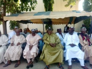Sule Lamido flanked by leaders and stakeholders of the PDP in Jigawa during the meeting at his Sharada office in Kano on Thursday