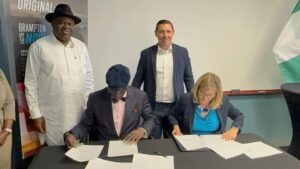Bayelsa Attorney-General and Commissioner for Justice, Mr. Biriyai Dambo SAN, signed on behalf of the state while Brampton’s Director of Economic Development, Denise McClure, endorsed it for the city and witnessed by Governor Douye Diri and the Brampton Mayor