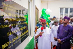 Former Governor Segun Oni and Governor Oyebanji during the official commissioning of a 250 capacity ICT Centre at the College of Nursing Sciences, Ekiti State University Teaching Hospital (EKSUTH), Ado- Ekit