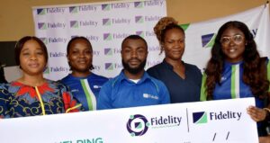 L-R: Public Relations Officer, Enugu State University Teaching Hospital (ESUTH), Amarachi Amusi; Team Member, Optimizers Inductees Class of 2025, Precious Uchechi-Uneke; Class Governor, Optimizers Inductees Class of 2025, Chinedu Hilary-Elijah (both of Fidelity Bank Plc); Matron, Children's Ward ESUTH, Esther Nnaji; and Team Lead, Corporate Social Responsibility (CSR), Fidelity Bank Plc, Victoria Abuka; during the Fidelity Helping Hands Program (FHHP) outreach to ESUTH recently