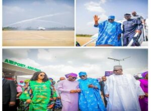 Governor Oyebanji and others when the first commercial plane landed in Ekiti